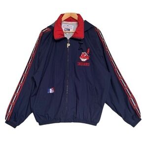 VTG 90s Wahoo Cleveland Indians Jacket Pro Player Windbreaker Zip Men's Large